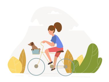 Bir köpek ile kız binmek - vektör