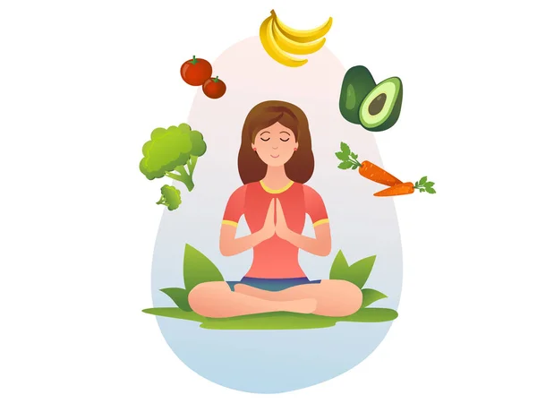 Gezond eten, veganistisch, vegetarisch en yoga — Stockvector