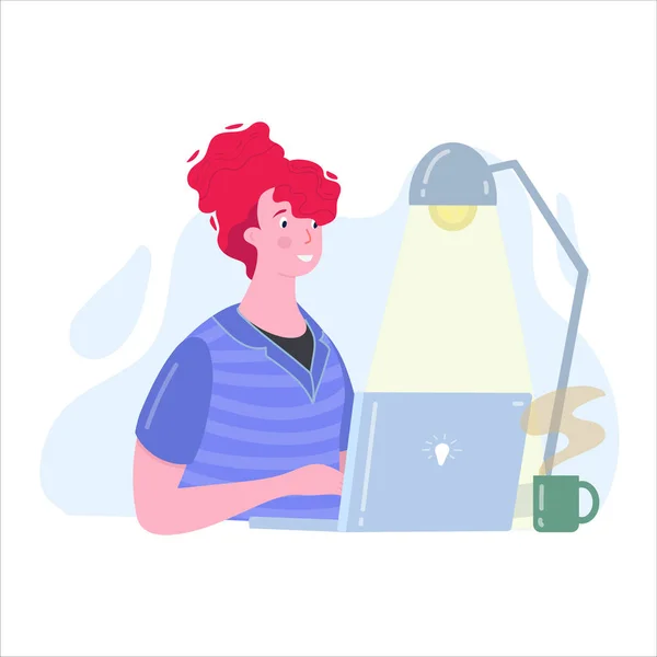 Kvinna som sitter framför datorn och arbetar — Stock vektor