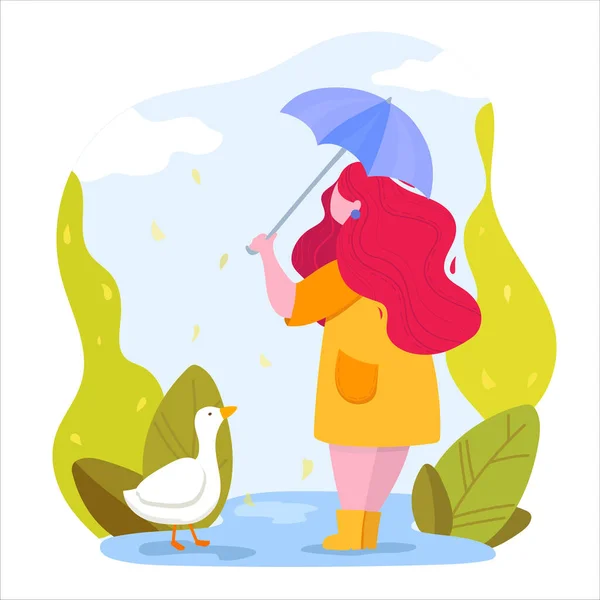 秋天的季节 在公园里拿雨伞的女人. — 图库矢量图片