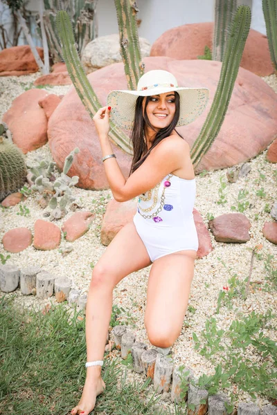 Hora Verão Menina Bonita Chapéu — Fotografia de Stock