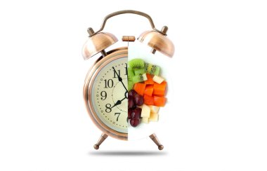 Antika saat meyve iğnelerini sağlıklı yapar. Sağlıklı gıda konsepti.