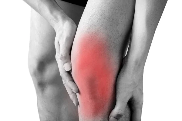 Black White Picture Knee Pain Man Stand Hand Caught Knee — Stock Photo, Image