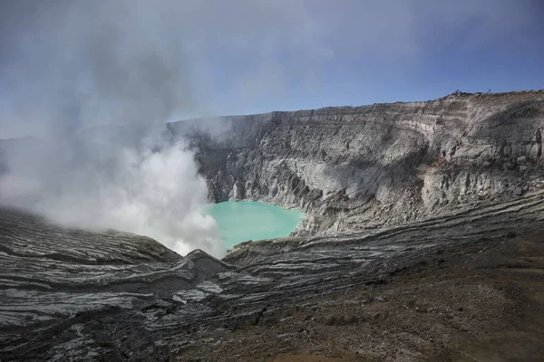 Ijen Crater Kawah Ijen Attrazione Turistica Vulcanica Indonesia Con Bellissimo — Foto Stock