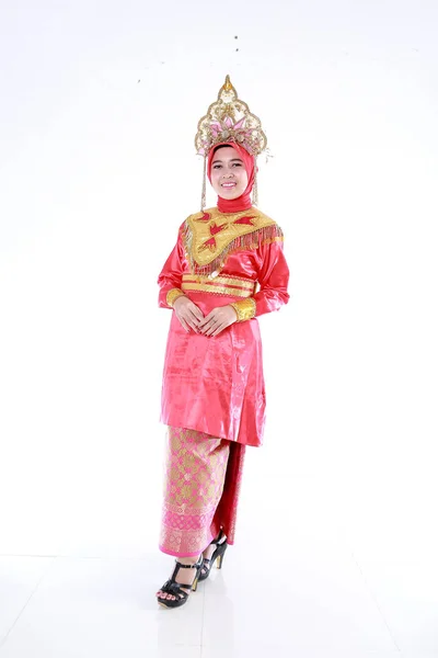 Vacker Leende Asiatisk Flicka Bär Uppsättning Moderna Traditionella Kläder Traditionella — Stockfoto