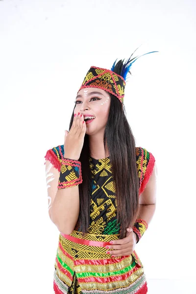 Hermosa Chica Asiática Sonriente Con Conjunto Ropa Tradicional Moderna Los — Foto de Stock
