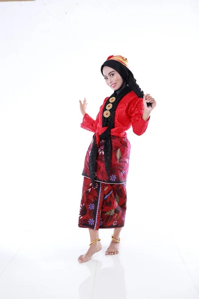 Hermosa Chica Asiática Sonriente Con Conjunto Ropa Tradicional Moderna Los — Foto de Stock