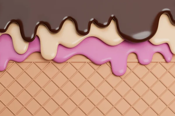 Chocolate Vanilla Strawberry Ice Cream Melted Wafer Background Model Illustration — Stock Photo, Image