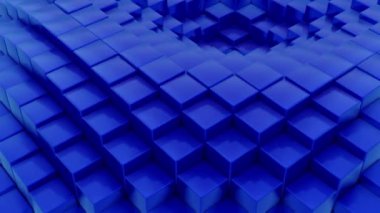 Küplerden oluşan minimalist dalga desenleri. Soyut Mavi Kübik Dalgalanan Yüzey Fütüristik Arkaplan. 3d canlandırma.
