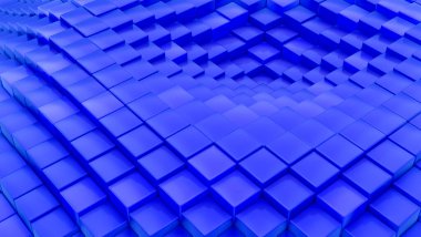 Küplerden oluşan minimalist dalga desenleri. Soyut Mavi Kübik Dalgalanan Yüzey Fütüristik Arkaplan. 3d resimleme.