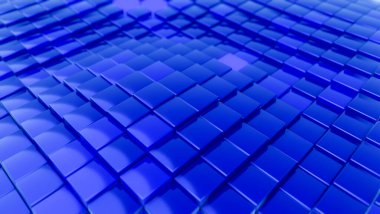 Küplerden oluşan minimalist dalga desenleri. Soyut Mavi Kübik Dalgalanan Yüzey Fütüristik Arkaplan. 3d resimleme.