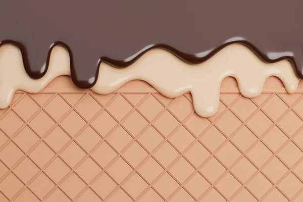 Chocolate Vanilla Ice Cream Smeltet Wafer Background Modell Illustrasjon – stockfoto