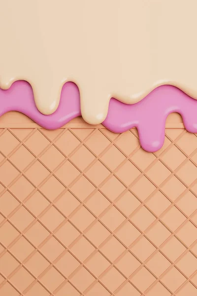 Strawberry Vanilla Ice Cream Melted Wafer Background 모형과 — 스톡 사진