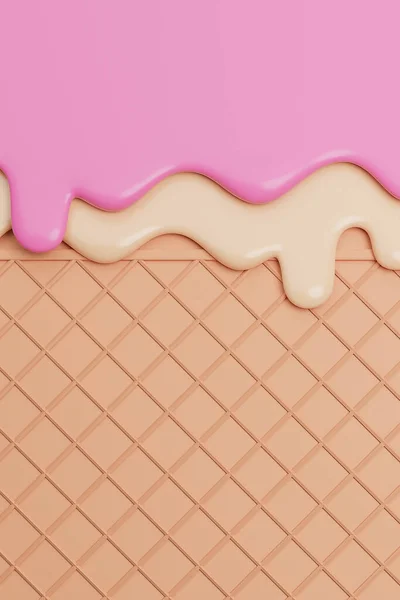 Truskawki Vanilla Ice Cream Stopione Tle Wafer Model Ilustracja — Zdjęcie stockowe