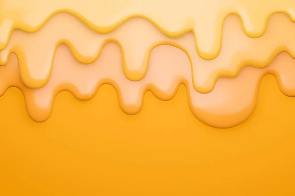 奶酪乳白色液体滴 奶酪在黄色背景下融化 3D模型及图解 — 图库照片