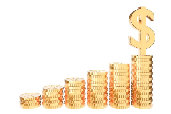 Gouden Munt Stapel Witte Achtergrond Geld Besparen Beleggen Concept Het — Stockfoto