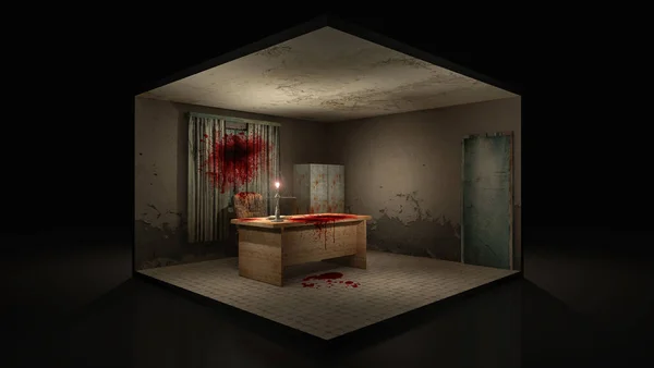 血液と病院の恐怖と不気味な作業室 3Dイラスト — ストック写真