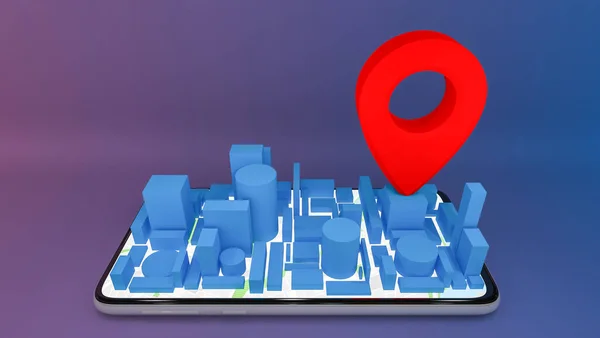 Mobiler Digitaler Stadtplan Mit Roten Pinzeigern Lieferkonzept Rendering — Stockfoto