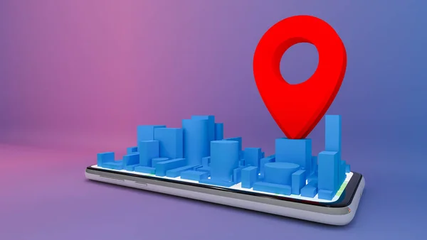 Mobiler Digitaler Stadtplan Mit Roten Pinzeigern Lieferkonzept Rendering — Stockfoto