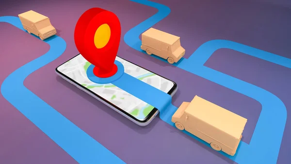 Online Usługi Transportu Aplikacji Mobilnych Koncepcja Dostawy Rendering — Zdjęcie stockowe