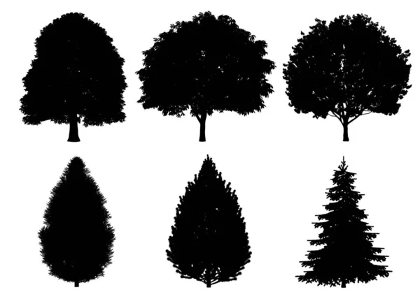 Красиві Силуети Колекції Дерев Різання Білому Тлі Відсічним Контуром — стокове фото