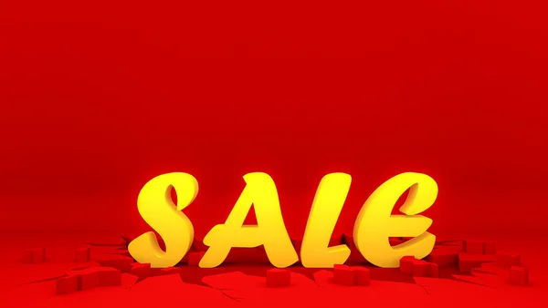 Yellow Sale Sign Crack Red Ground Shopping Concept Rendering — Stock Photo, Image