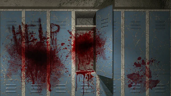 血液と病院のホラーと不気味なロッカールーム 3Dレンダリング — ストック写真