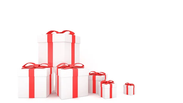 Decorative Gift Boxes Red Bows Ribbons White Background Rendering — Stock Photo, Image