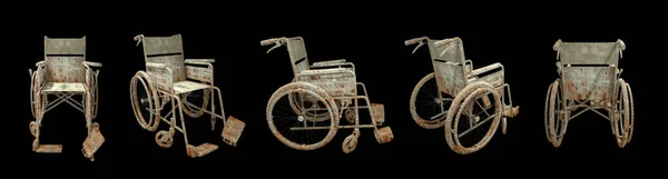 Ужас Жуткий Повреждения Инвалидной Коляски Изолированы Черном Фоне Обрезкой Пути — стоковое фото