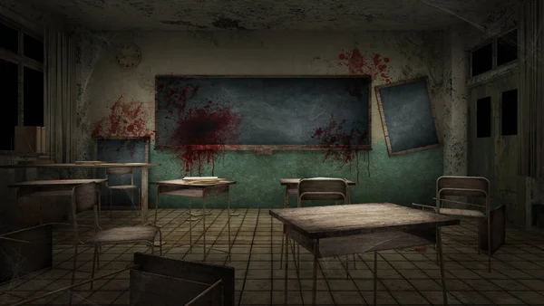 Horror Aula Espeluznante Escuela Con Sangre Renderizado — Foto de Stock