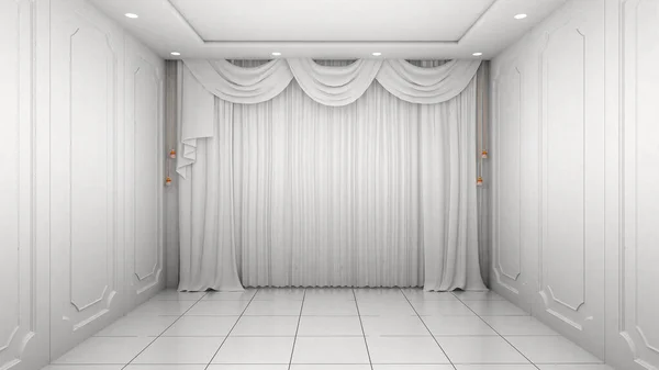 Quarto Vazio Interior Parede Branca Estilo Moderno Luxuoso Render — Fotografia de Stock