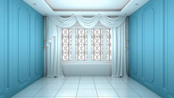 Empty Room Interior Blaue Wand Modernen Und Luxuriösen Stil Render — Stockfoto