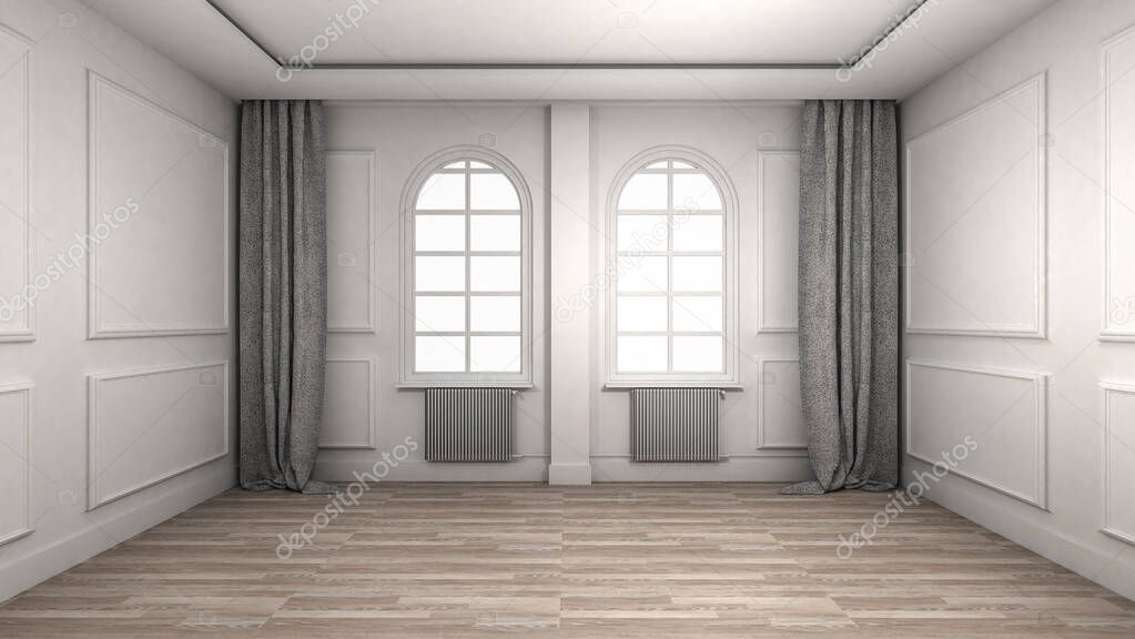 Empty Room Interior wooden floor classic and luxury style. 3d Render