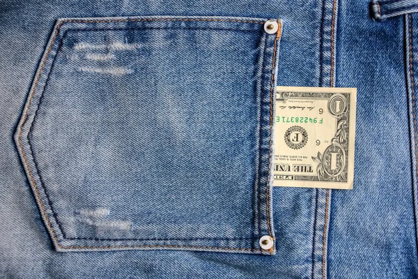 Argent Dans Dos Jeans Bleu Poche Denim Texture Fond — Photo