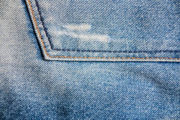 Jeans Blu Denim Strappato Distrutto Con Texture Cucitura Sfondo — Foto Stock