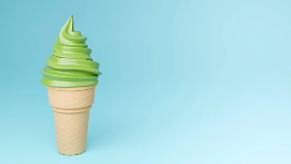 Soft Serve Glass Grönt Smaker Krispig Kon Blå Bakgrund Modell — Stockfoto