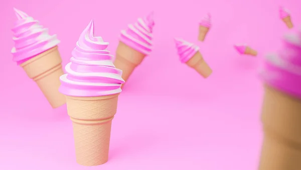 Soft Serviert Eis Mit Erdbeer Und Milchgeschmack Auf Knusprigem Kegel — Stockfoto