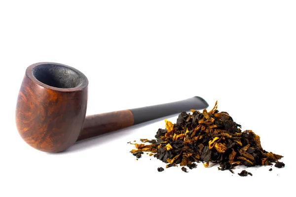 Palenie briar pipe z tytoniem na białym tle — Zdjęcie stockowe