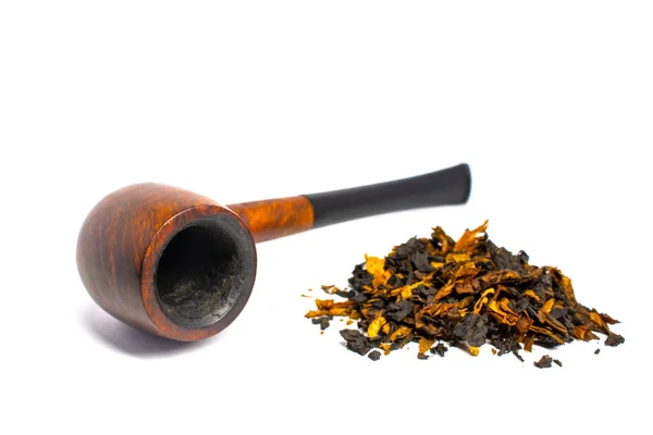 Palenie briar pipe z tytoniem na białym tle — Zdjęcie stockowe