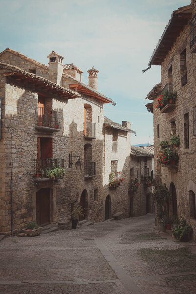 Ainsa village. Rural houses. Typical and beautiful village in Ordesa. Medieval city