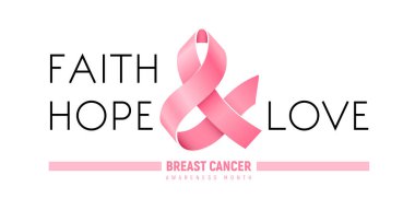 Meme Kanseri Farkındalığı Ayı kurdelesi. İnanç Umut, Aşk. - RGB. Genel renkler