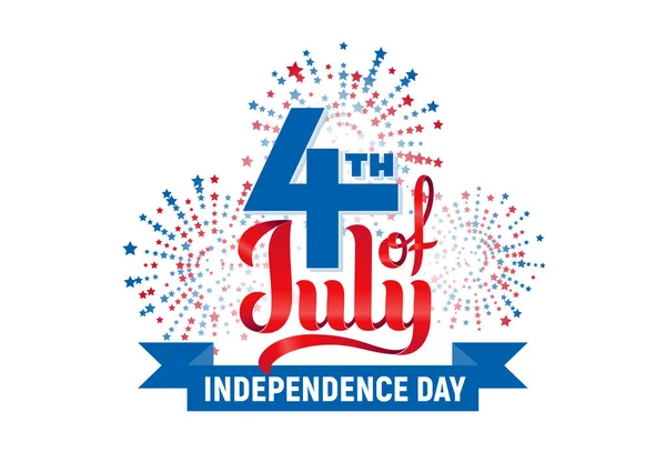 7月4日 アメリカ独立記念日 白を基調とした赤と青のベクトルレタリング — ストックベクタ