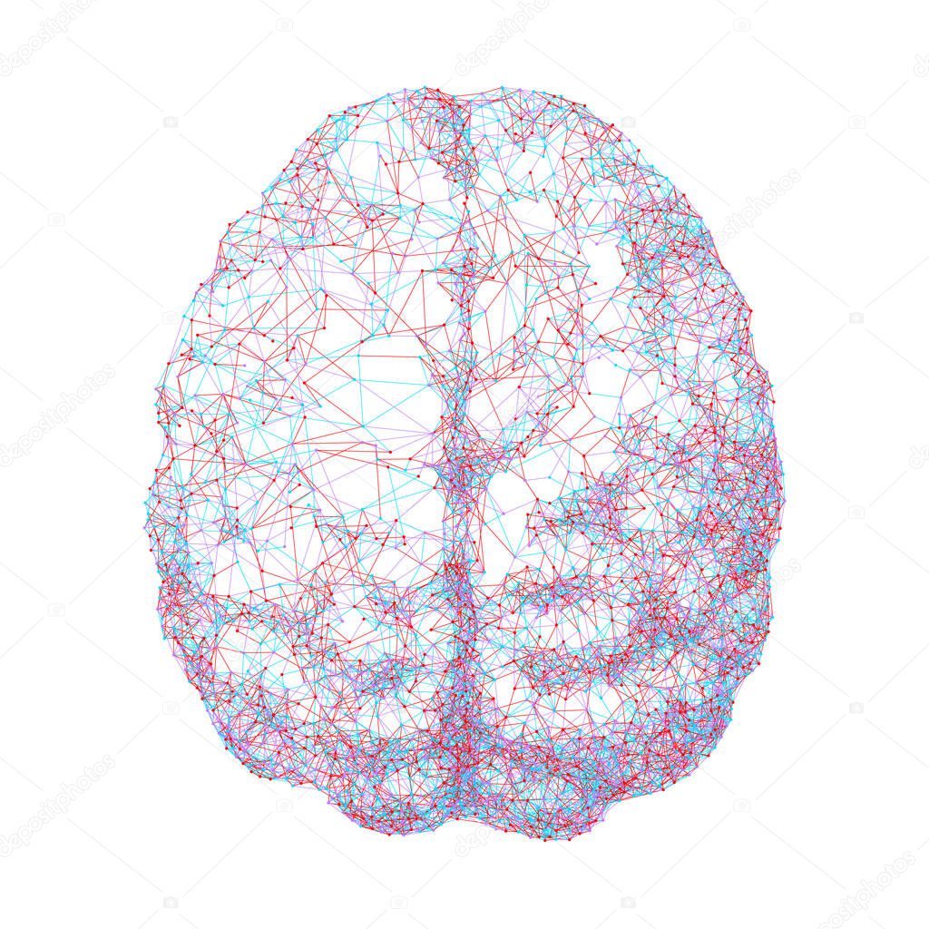 Human brain consist of dots connected by lines in top view. Eps8. RGB. Global colors