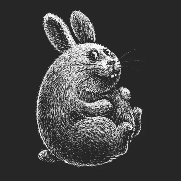 Рука Намальована Мультяшним Пасхальним Кроликом Чорній Дошці Епс8 Ргб Глобальний — стоковий вектор