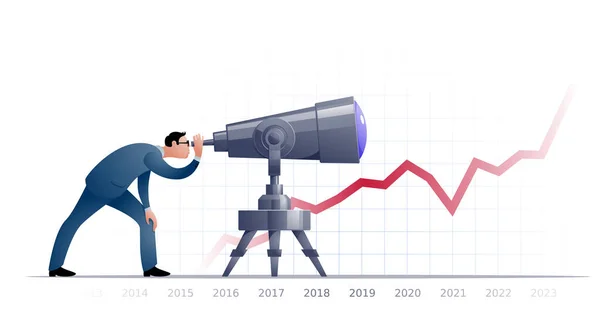 Empresario Con Telescopio Explorando Futuro Eps8 Rgb Colores Globales — Archivo Imágenes Vectoriales