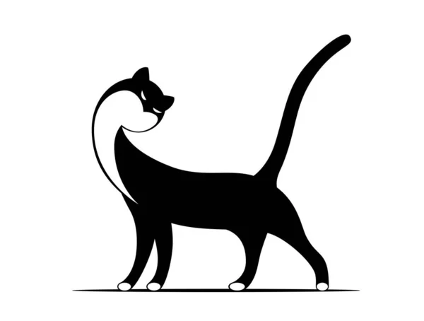 Gato Elegante Pie Dibujado Estilo Blanco Negro Rgb Color Global — Vector de stock