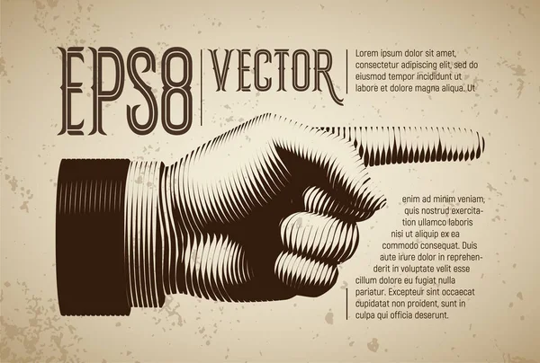 Vector Hand Met Wijzende Vinger Lijn Gravure Stijl Eps8 Rgb — Stockvector