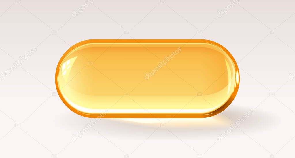 Golden trasparent capsule - realistic medical pill or honey drop. RGB. Global colors