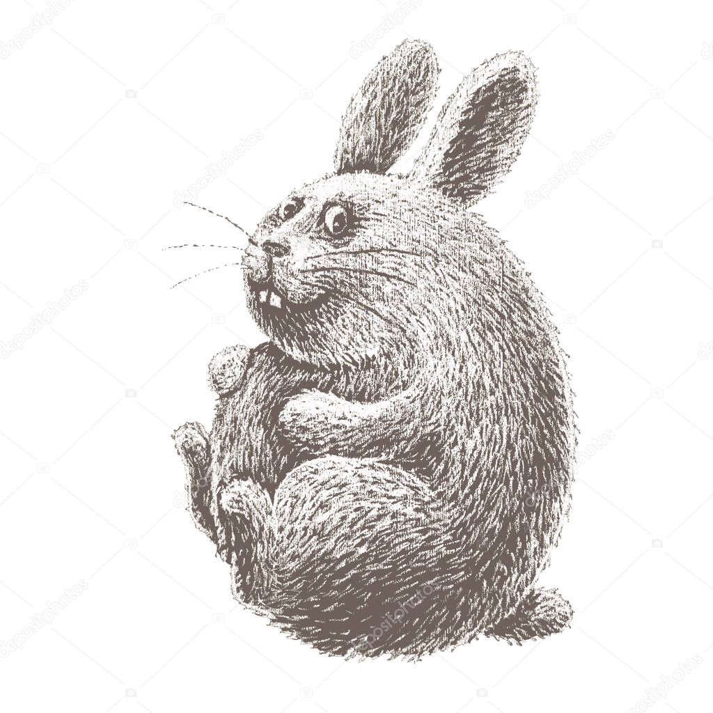 Hand drawn cartoon easter bunny isolated on white chalkboard. Eps8. RGB. Global color