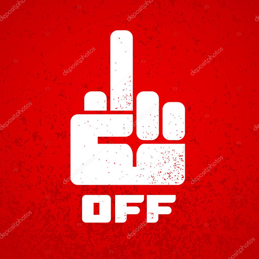 Fuck off hand finger sign icon isolated on red grunge background. Eps10. RGB. Global colors